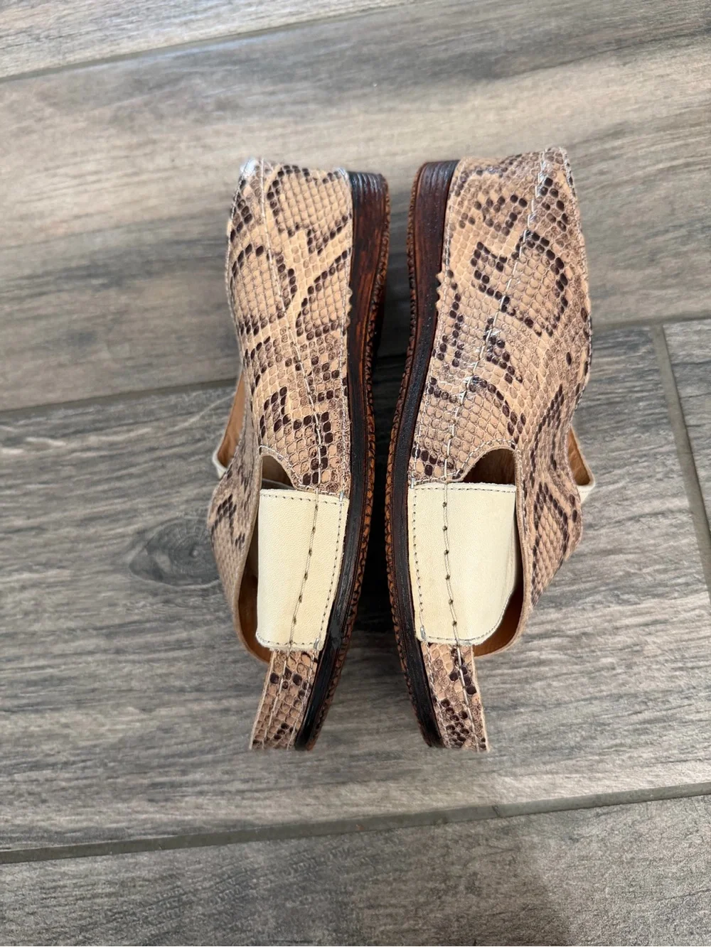 MIA Sheridan leather Tan Snake-Print & Cream Crossover Slide Sandals